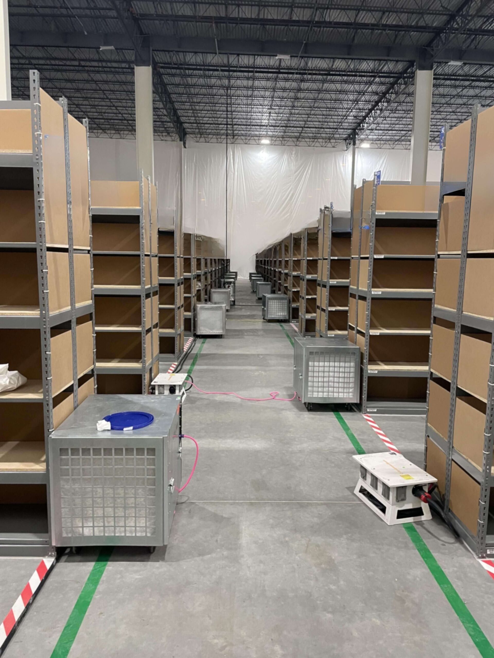 empty shelves in a distribution center