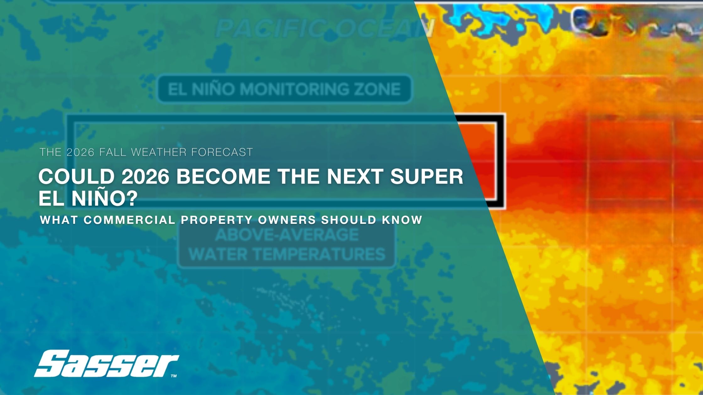 Photo of a weather map showing higher than average temperatures in the Pacific Ocean